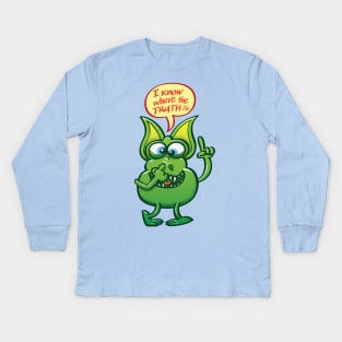 Cool alien revealing us where the truth is by picking his nose Kids Long Sleeve T-Shirt